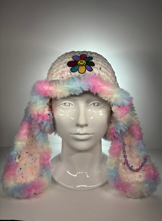 Rainbow bucket hat (extra long ears)